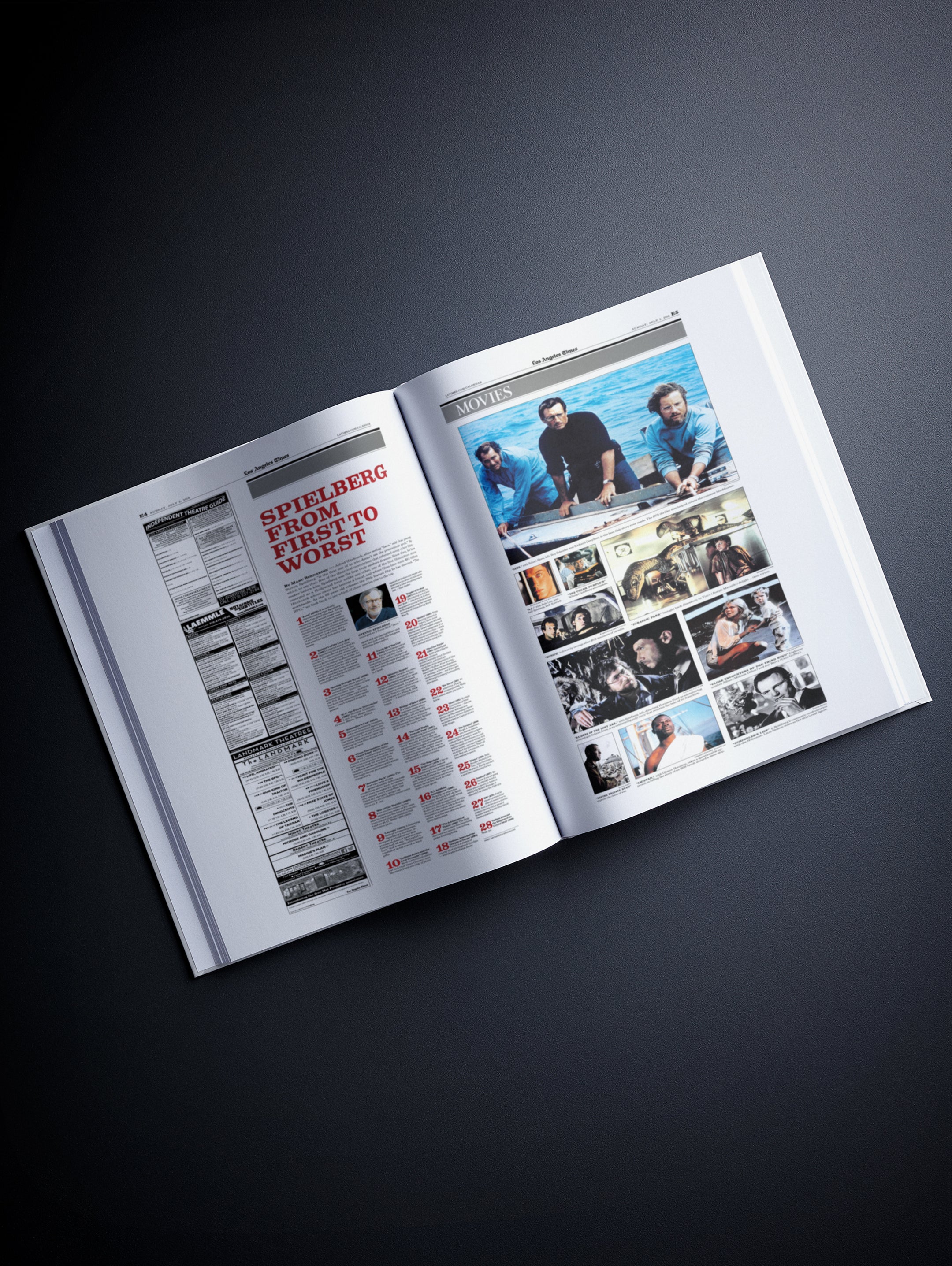 POD book titled "The Story of Steven Spielberg" by Historic Newspapers, featuring a white cover with images of Spielberg's film and TV work.