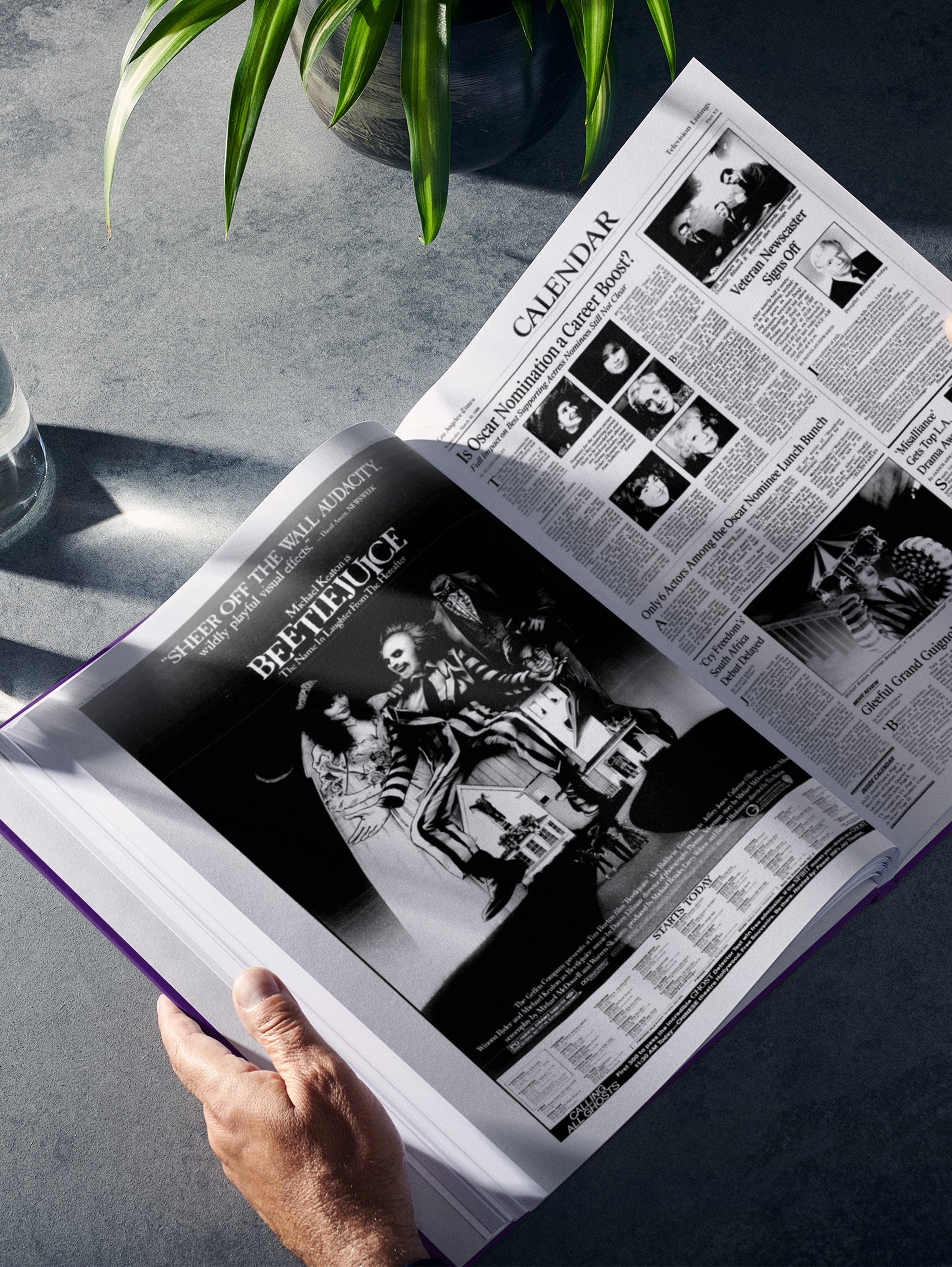 Purple cover of The Story of Tim Burton Los Angeles Times Edition POD book by Historic Newspapers, featuring Tim Burton's portrait.