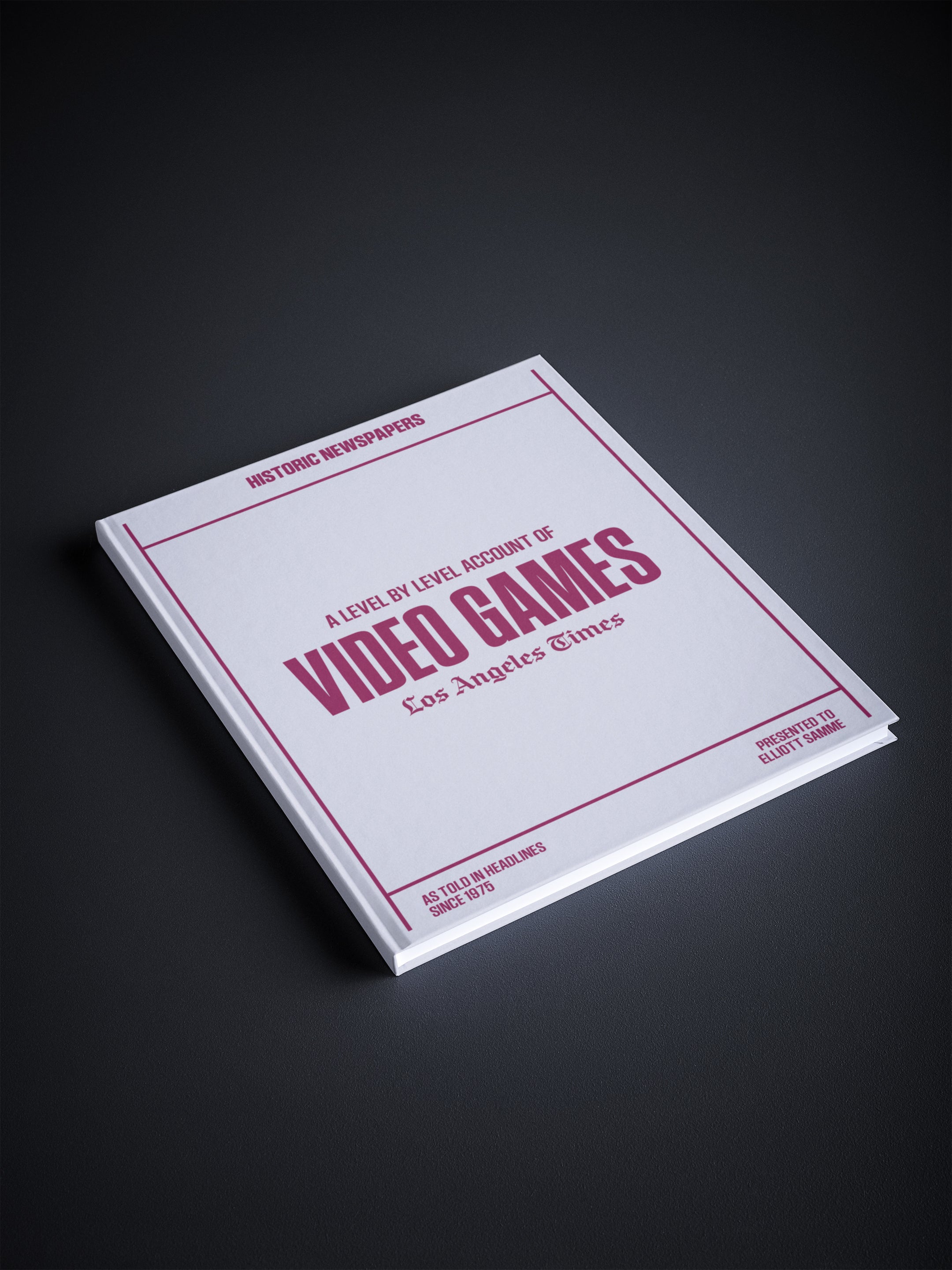 POD book titled "The History of Video Games" Los Angeles Times Edition by Historic Newspapers, shown on a newsstand with a light grey cover.
