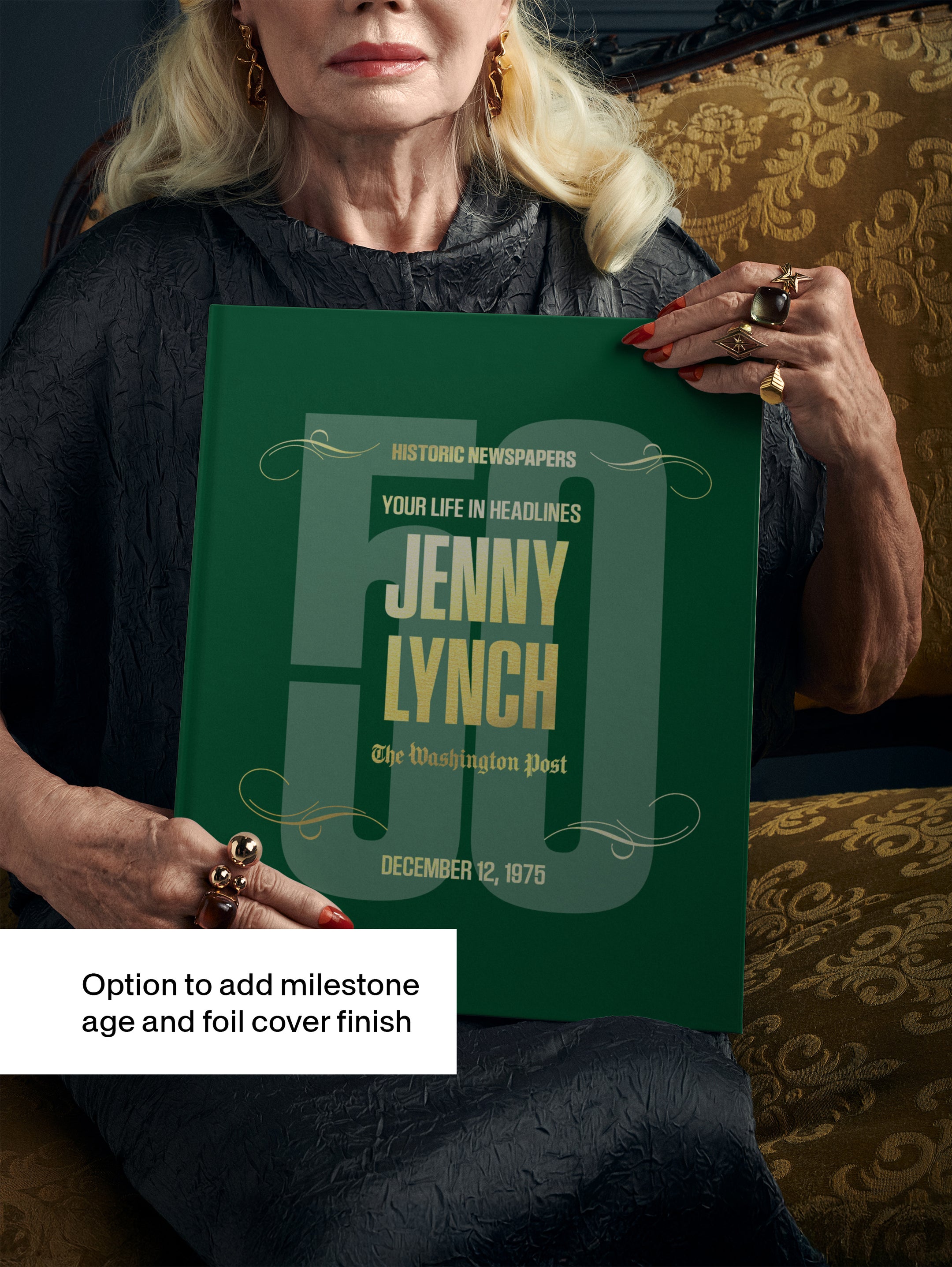 Personalized Washington Post Birthday Newspaper book by Historic Newspapers featuring a green foil milestone cover.