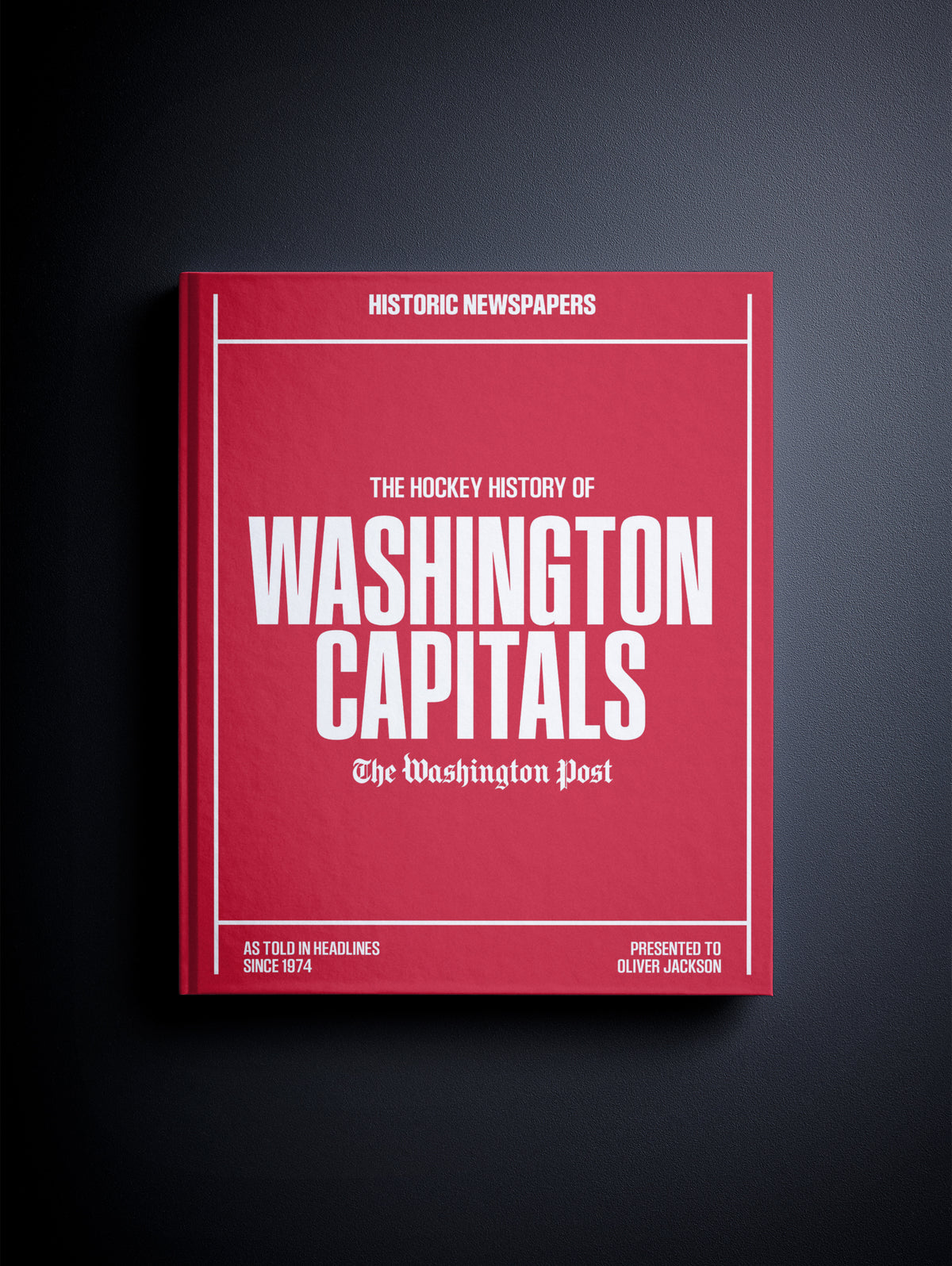 Historic Newspapers POD book titled "The Hockey History of Washington Capitals" featuring a red Washington Post edition front page.