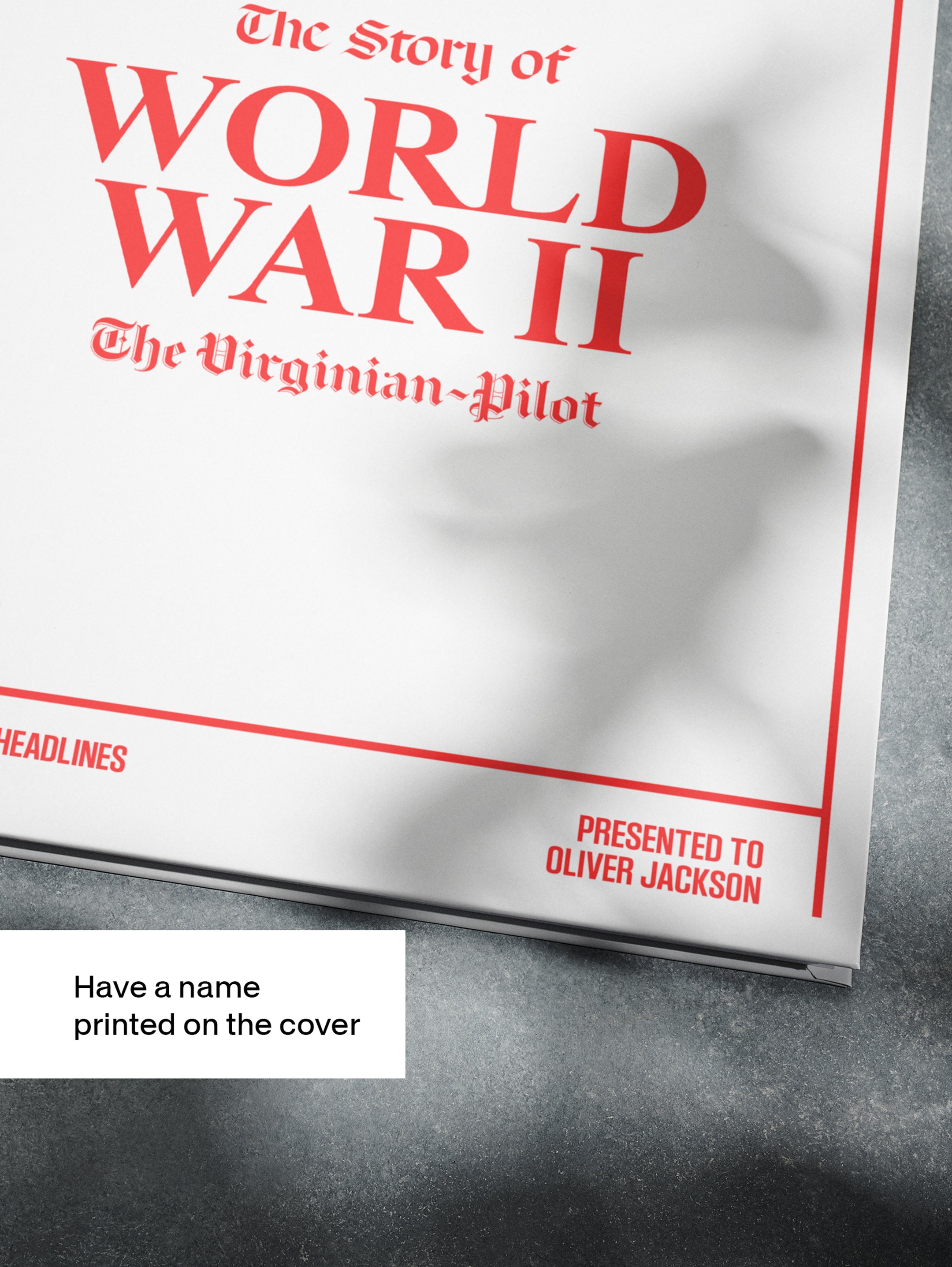 POD book titled "The History of World War II" by Historic Newspapers, featuring a cover with vintage World War II newspaper images.