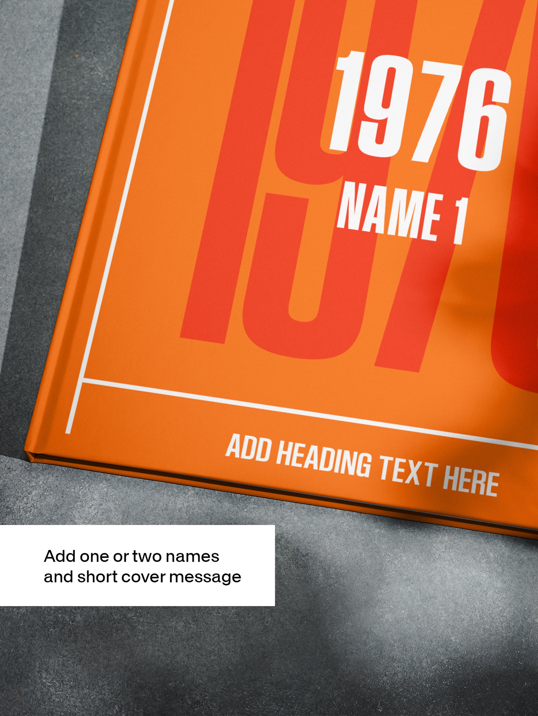 Cover of "Your Year in Headlines 1976" US edition POD book by Historic Newspapers, featuring vibrant orange design.