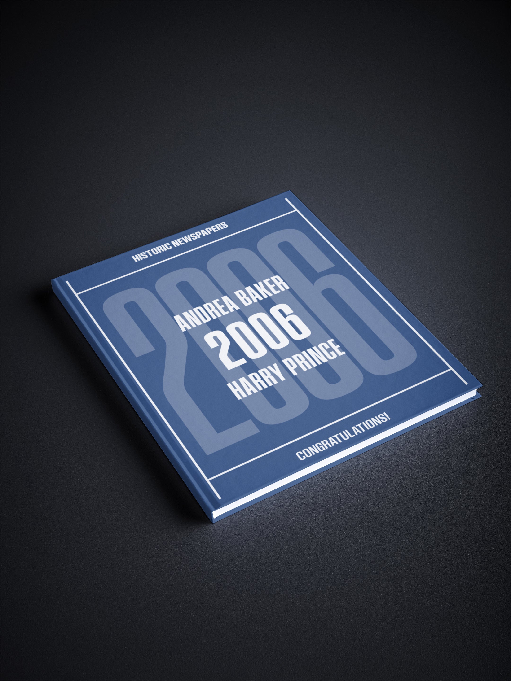Cover of "Your Year in Headlines 2006" POD book by Historic Newspapers, featuring a mid-blue design and historical newspaper headlines.