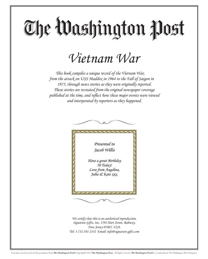 Personalized The Washington Post A Newspaper History Book Vietnam War 