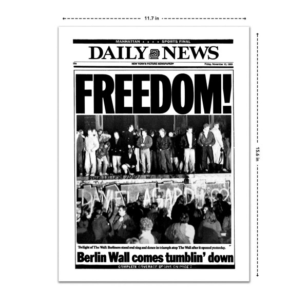 Berlin wall FREEDOM historical newspaper front page reprint