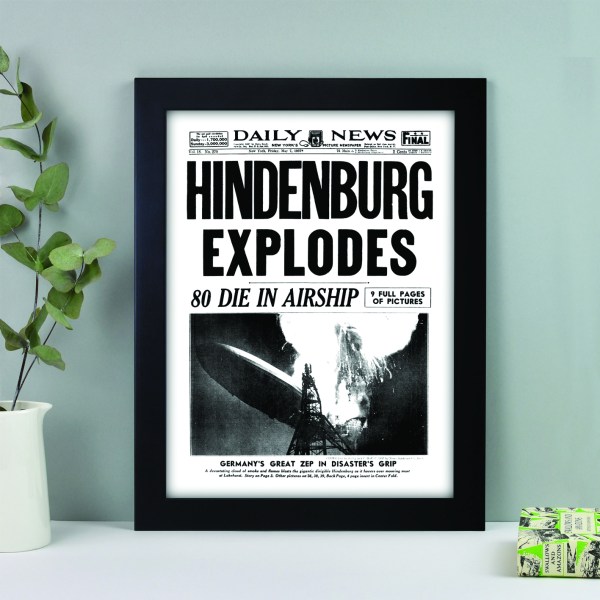 Hindenburg explosion 80 dead historical newspaper front page reprint