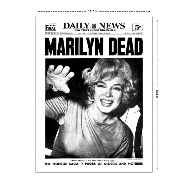 marilyn dead historical newspaper front page reprint