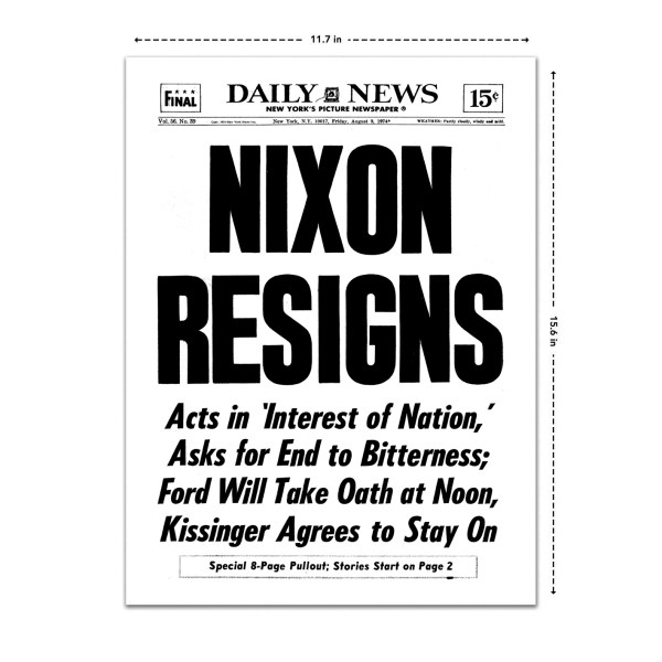 nixon resigns historical newspaper front page reprint